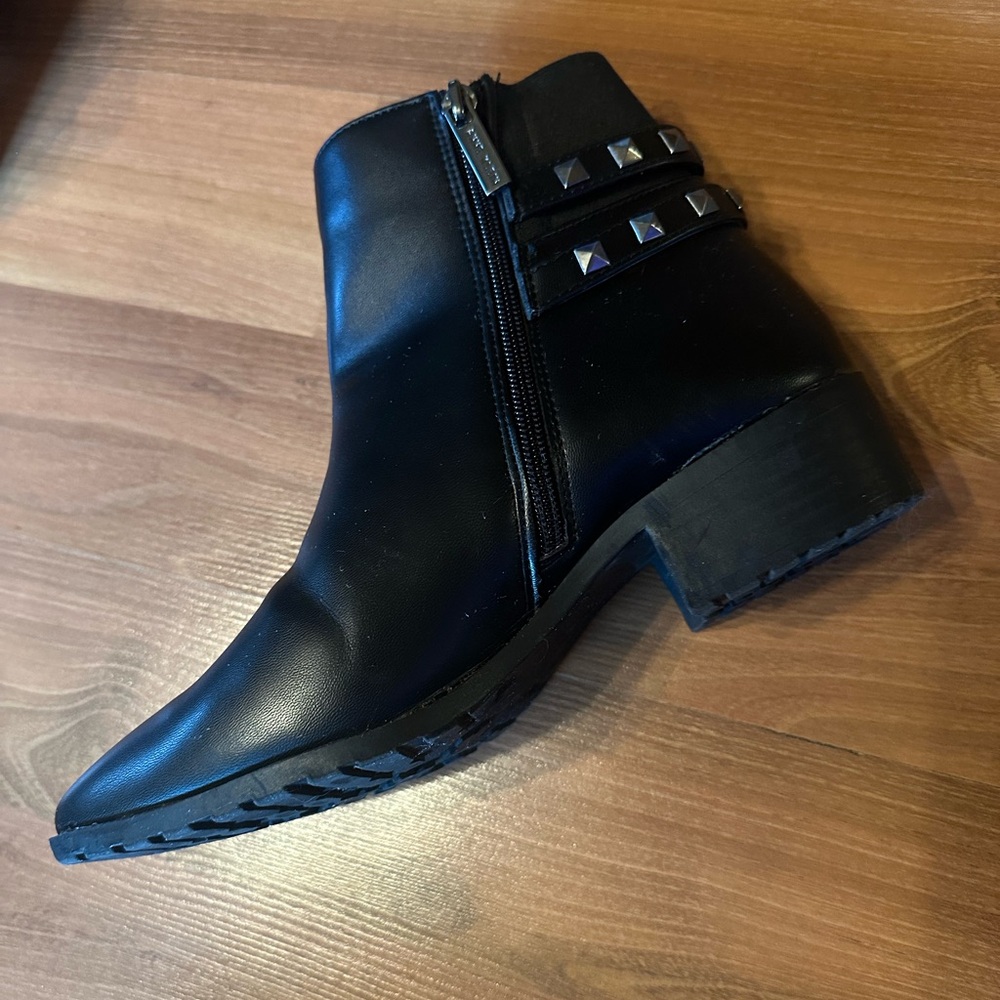 Anne Klein Black Leather Ankle Boots with Studded Straps - Picture 7 of 12